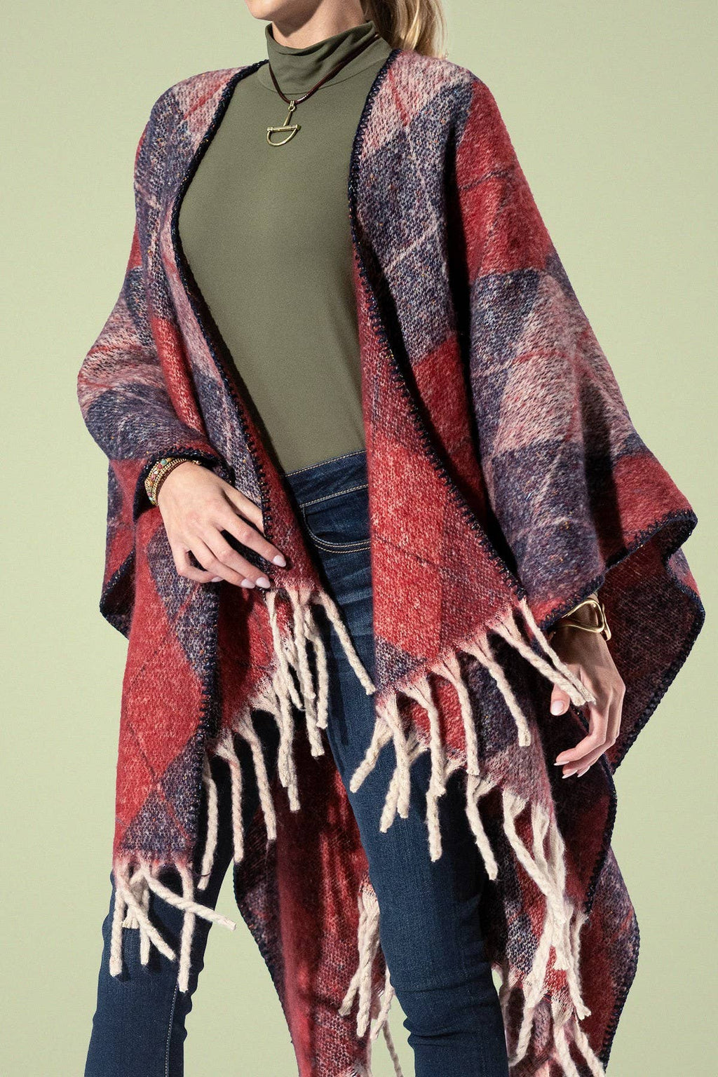 Yarn-dyed Argyle Pattern Ruana