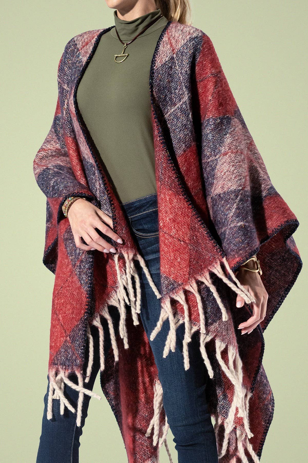 Yarn-dyed Argyle Pattern Ruana