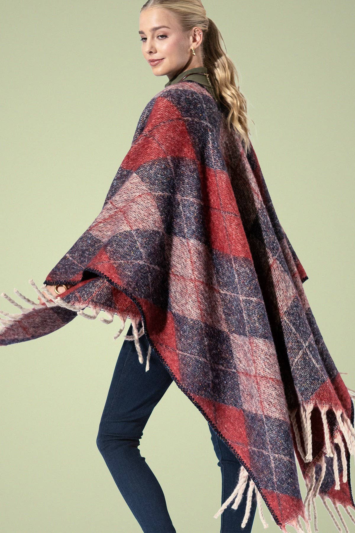 Yarn-dyed Argyle Pattern Ruana