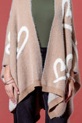 Camel Fuzzy Heart Embossed Knit Shawl