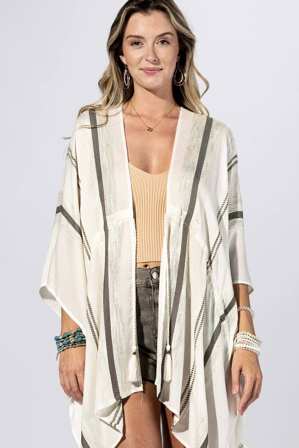 Porcelain Stripe Kimono Ruana