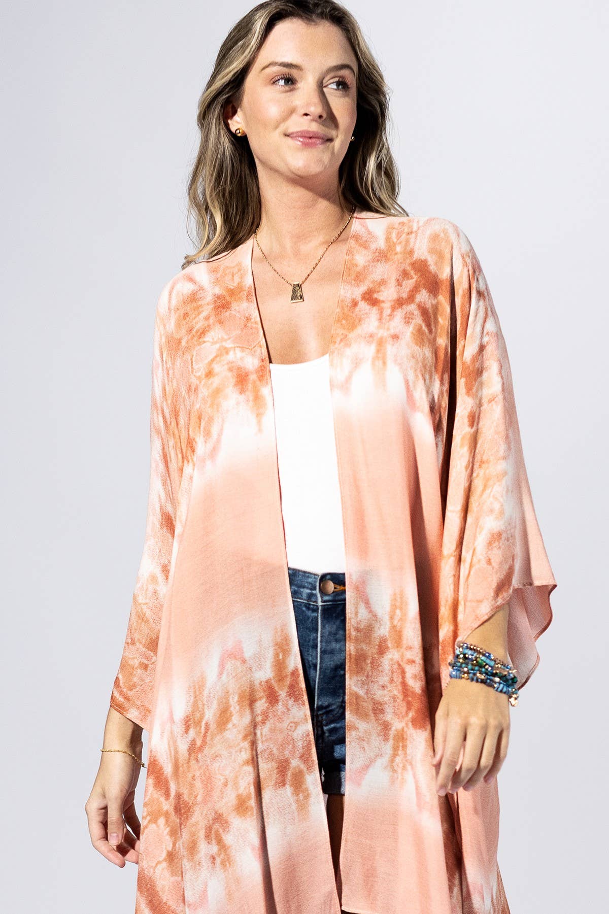Pink Tie-Dye Border Kimono