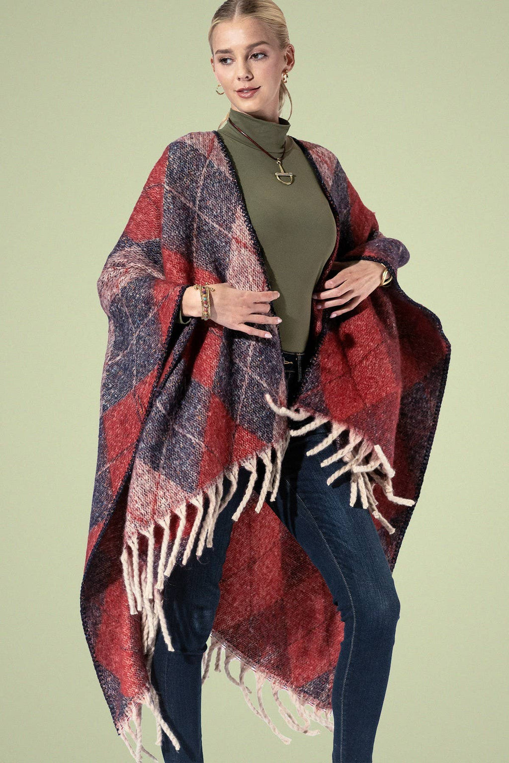 Yarn-dyed Argyle Pattern Ruana