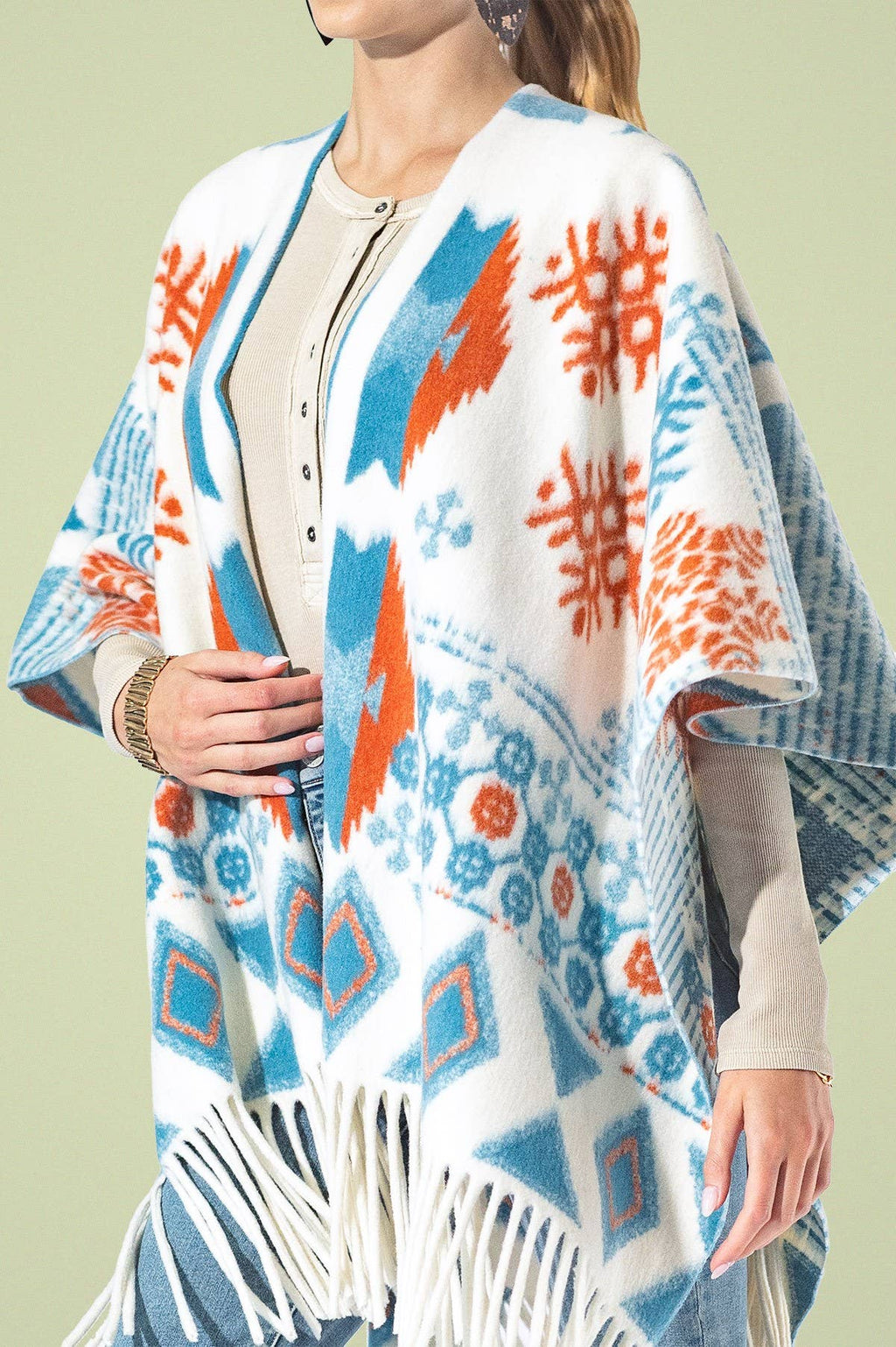 Yarn-dyed Southwestern Fringe Ruana