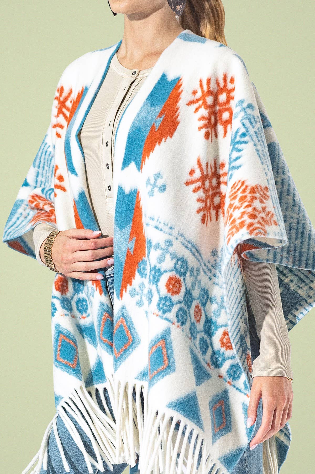 Yarn-dyed Southwestern Fringe Ruana
