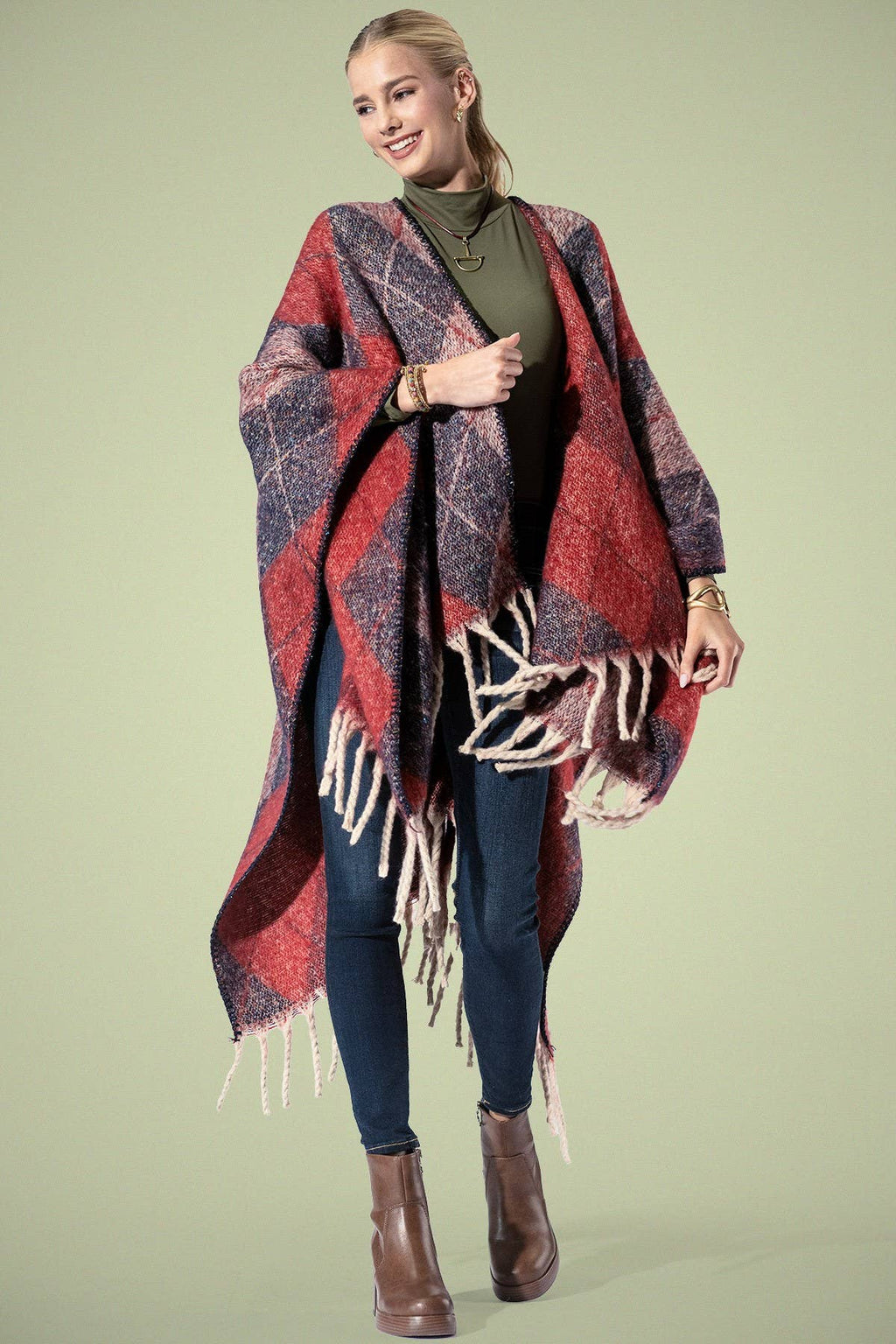 Yarn-dyed Argyle Pattern Ruana