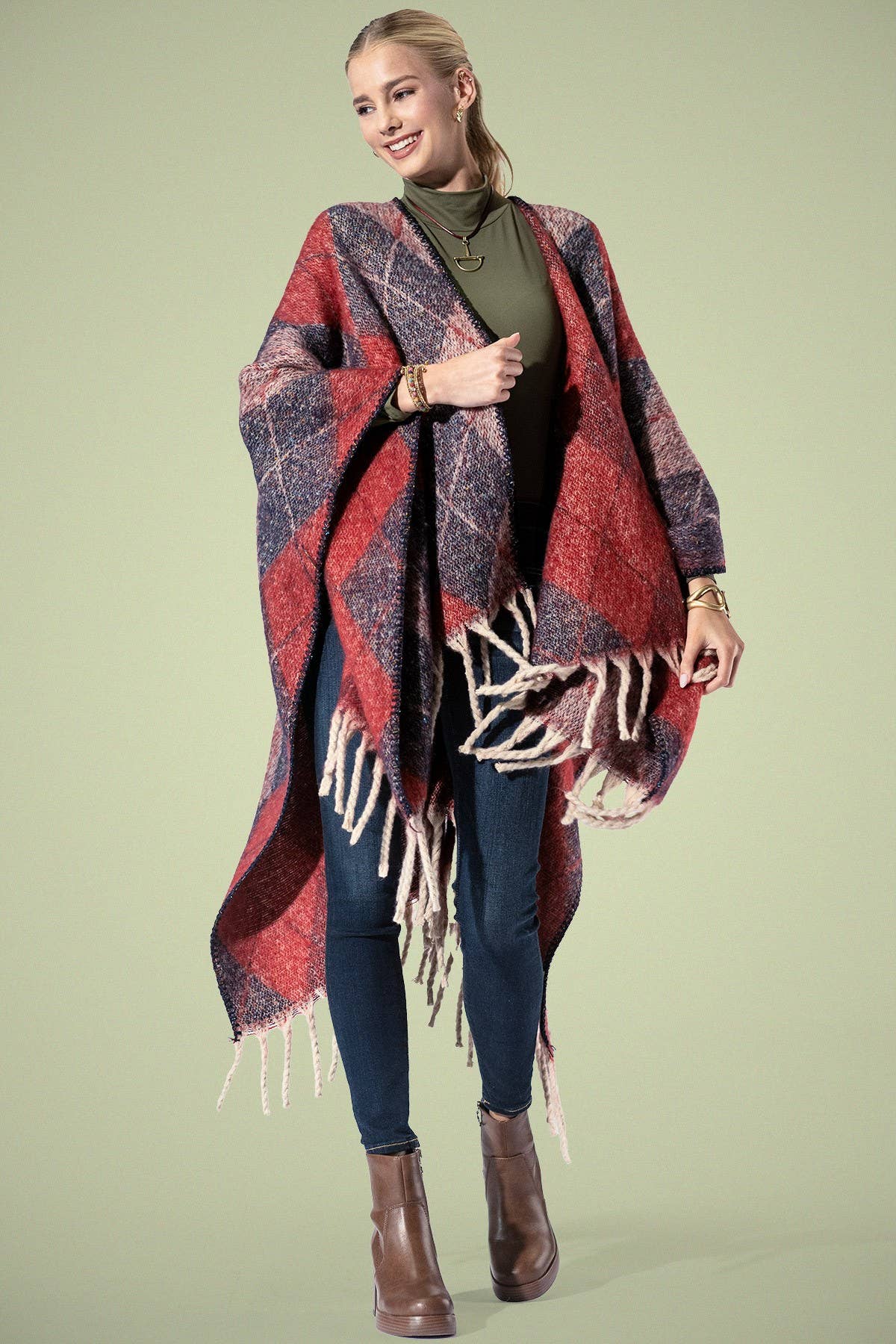 Yarn-dyed Argyle Pattern Ruana